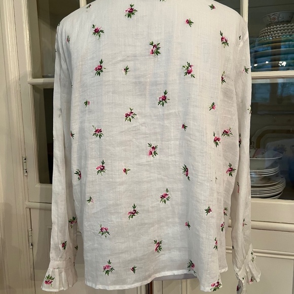 Isabel Marant Floral Rose Embroidered Blouse, Size 38/M-L, Ramie Cotton, Ruffle - Picture 8 of 14